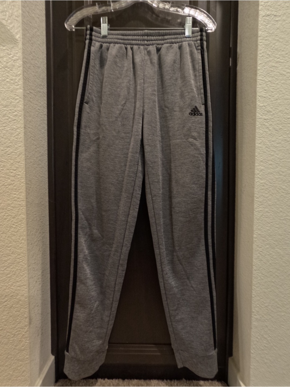 adidas Kids Gray Sweat Joggers with Black Side Stripes